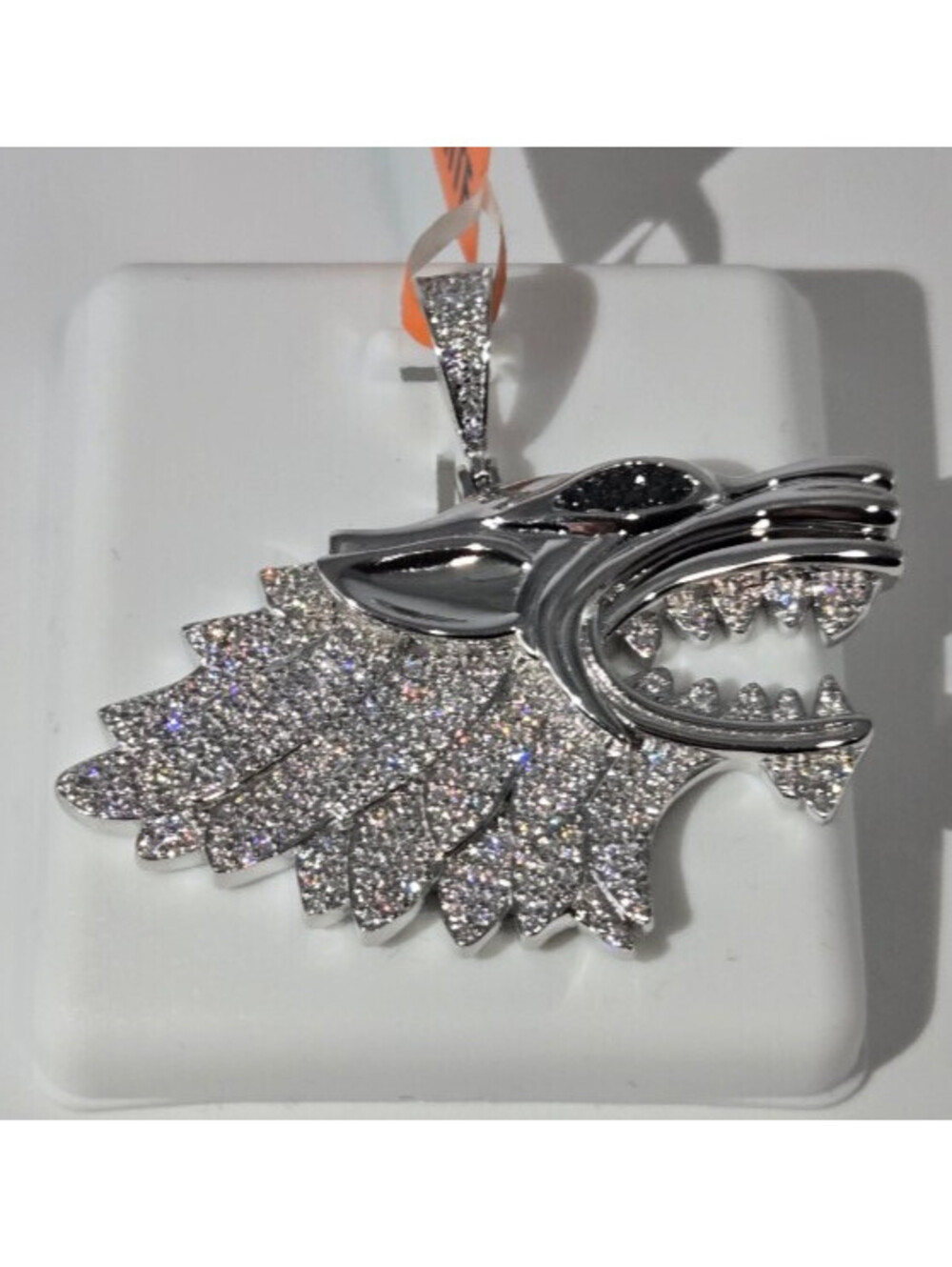 Solid 925 Sterling Silver MOISSANITE Wolf Pendant 2.5ctw, New USA